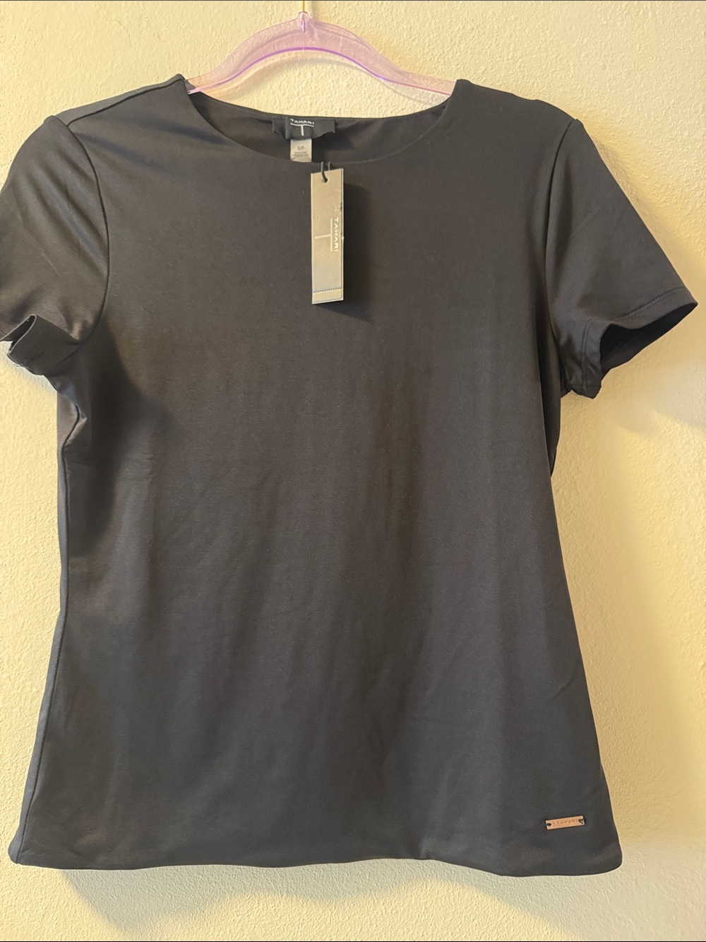 Tahari Woman Black Short Sleeve Crewneck Tee with Hem Tag